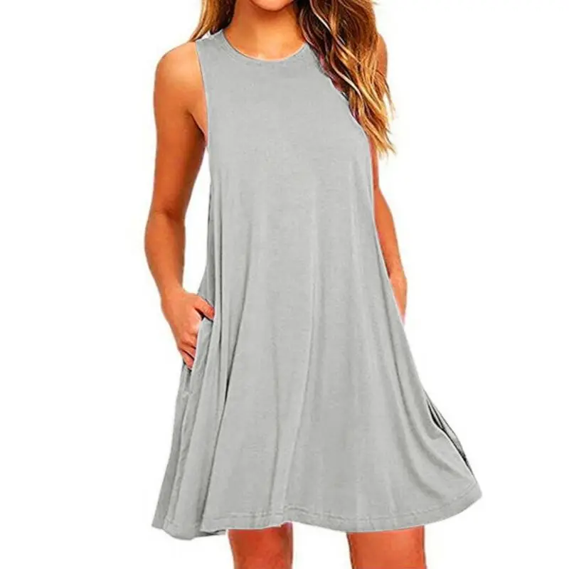

2020 Women's Summer Casual Swing T-Shirt Dresses Beach Cover up with Pockets Plus Size Loose T-shirt Dress