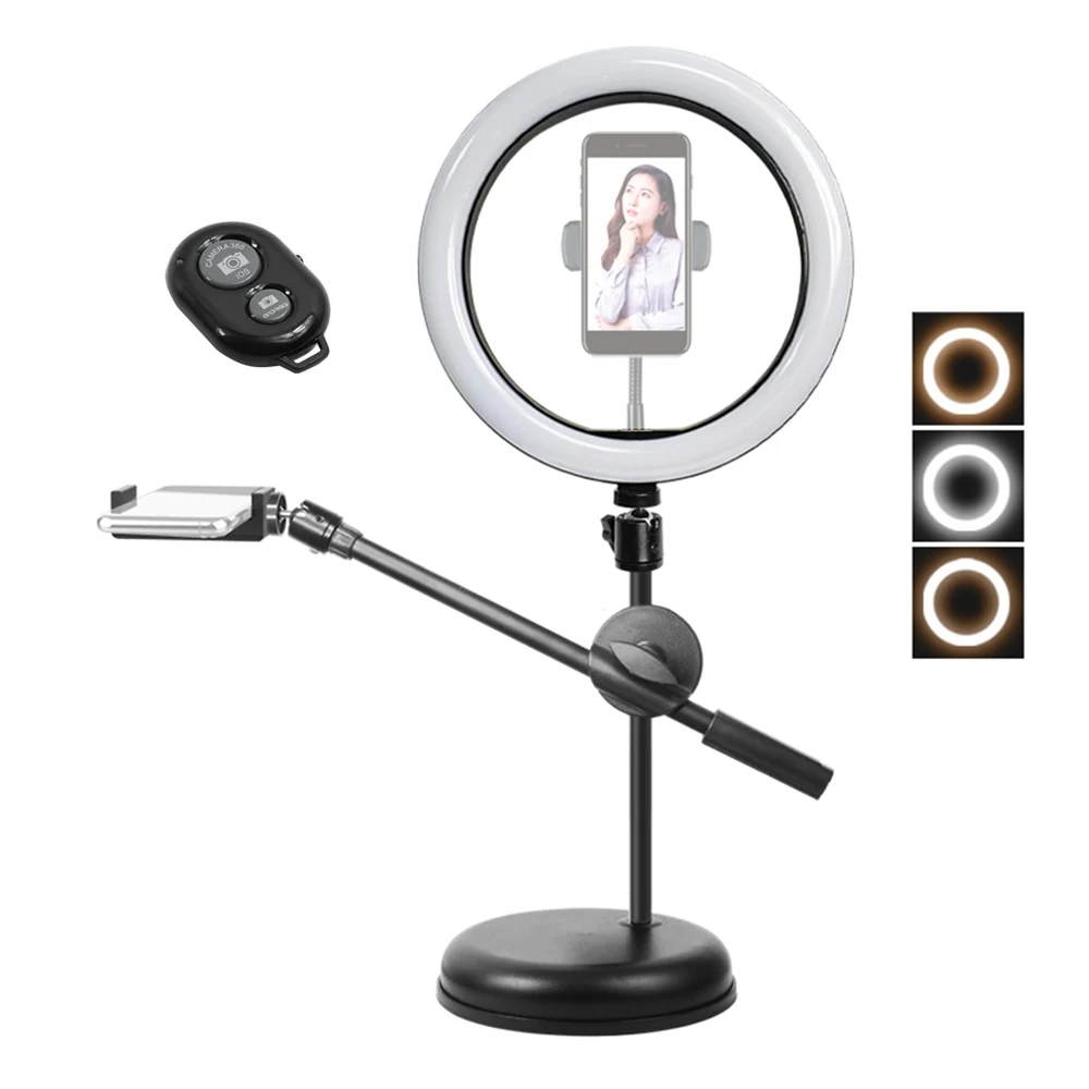 

Ring Light 10in/26cm 3200K to 5800K Dimmable with Stand Phone Clamp Shutter for Selfie Photography Live Streaming Fill-In Light