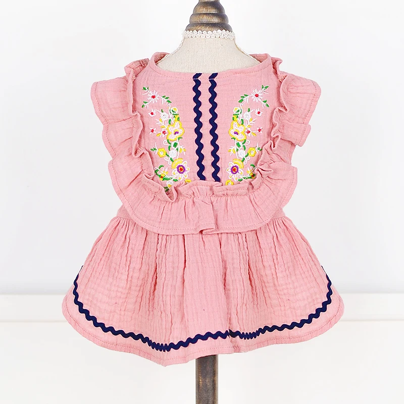 Платья для домашних питомцев с вышивкой весенне-летняя хлопковая одежда собак