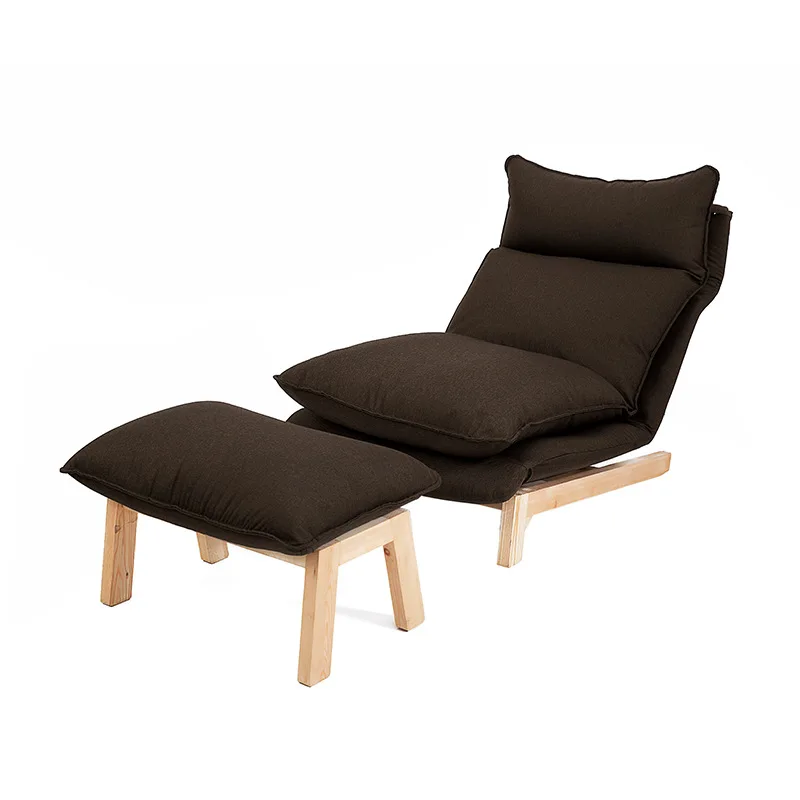 

Modern Chaise Lounge Chair and Ottoman Set With Wooden Legs Living Room Furniture Fabric Upholstery Recliner Chair and Footstool