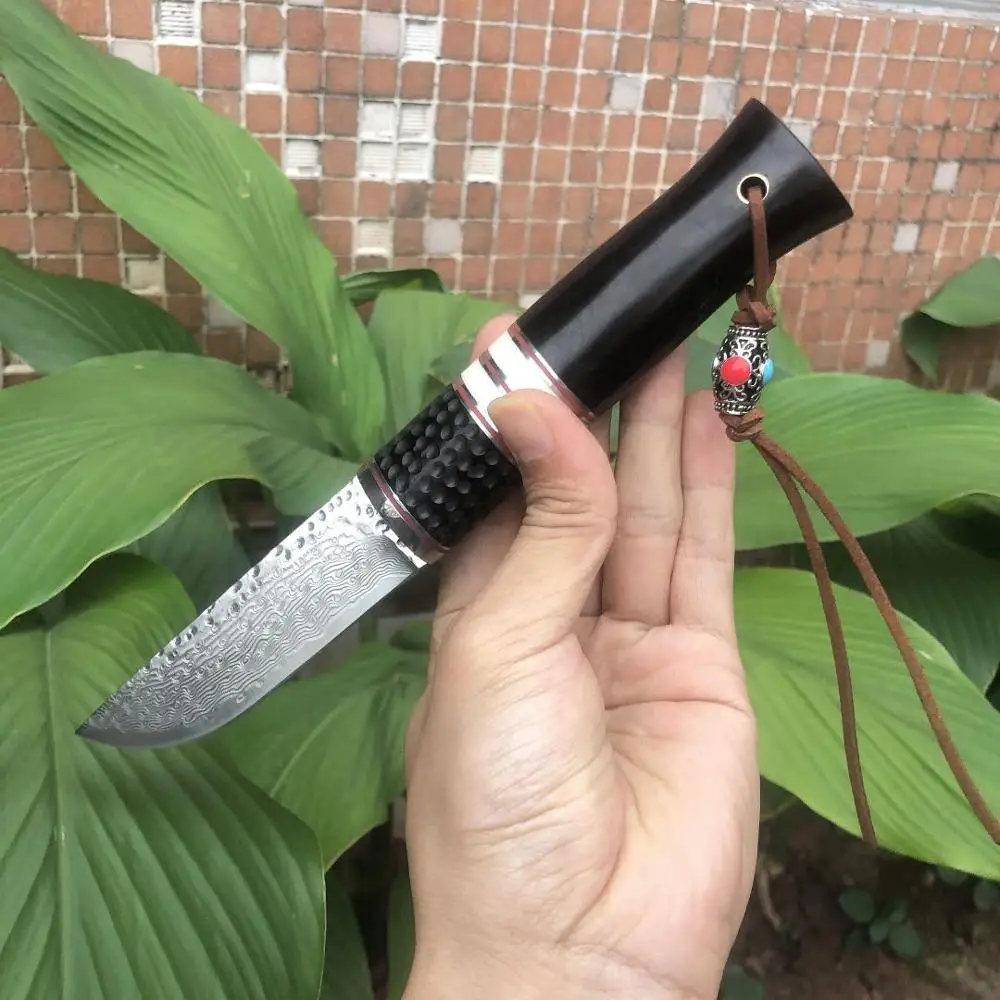 Популярный охотничий нож ручной работы из настоящей дамасской стали с оленьими
