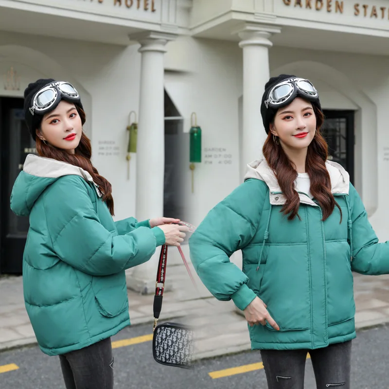 

Women Winter Jacket Loose Parkas Patchwork Thickening Warm Coat Hooded Female Down Cotton-padded Short Jacket Coat