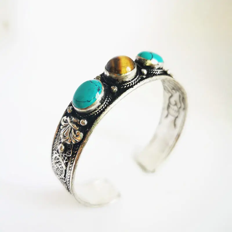 Тибетские ювелирные изделия белый металлический медный браслет с