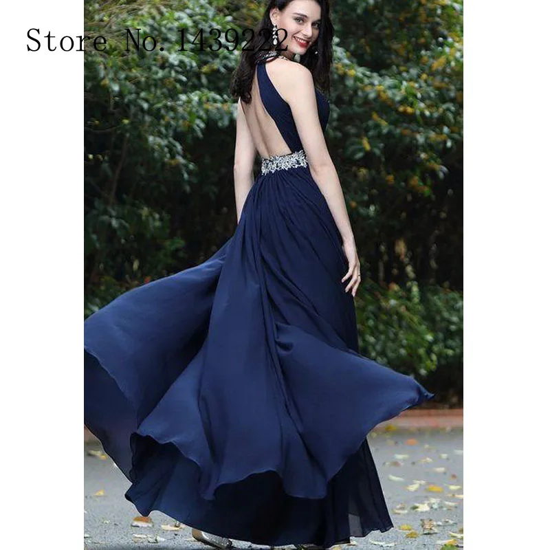 Элегантное Вечернее Платье Из Шифона темно синего цвета с бусинами вечерние