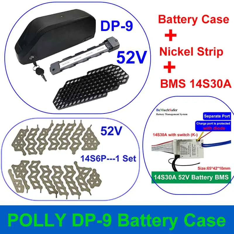 POLLY DP-9 Battery Case 36V 48V 52V Empty Box Fit 91PCS 18650 Cells Nickel Strip BMS for DP9 eBike Battery DIY 10S9P 13S7P 14S6P