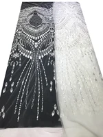 luxury white shiny sequin mesh heavy beaded tulle lace embroidered fabric for sewing bridal wedding party evening dress by yard