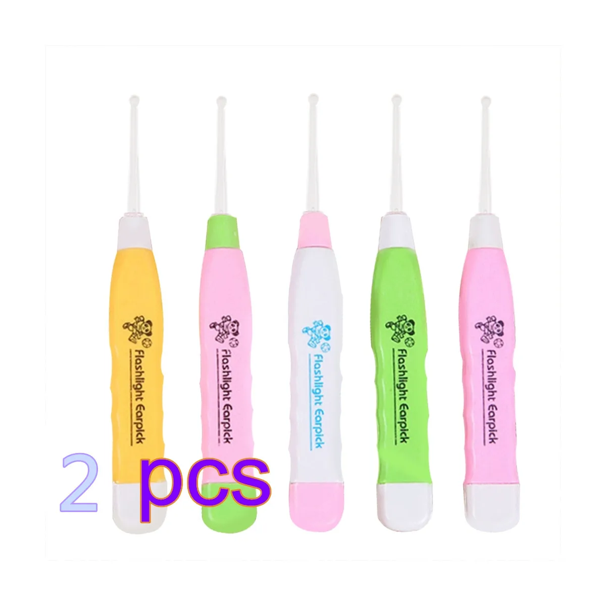2pcs random color Горячая 1 шт/2 шт/3 шт/5 шт мигающий светильник, светодиодный прибор для удаления воска в ушах, инструмент для очистки, случайный цвет - Цвет: 2pcs random color