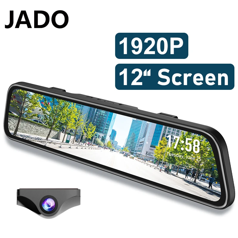 JADO Dvr камера 12 дюймовый автомобильный Камера спереди 1296P зеркало заднего вида 1080P