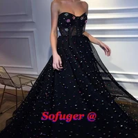 black fashion sweetheart tulle evening dresses pearls lacing pleat saudi arabic special occasion evening formal party dresses
