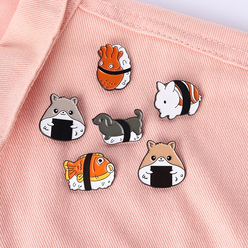 Creative Trendy Cartoon Sushi Cat Oil Drop Lapel Brooch Badges Pin Denim Bag Gift Men Women Fashion Jewelry Clothes Decoration | Украшения