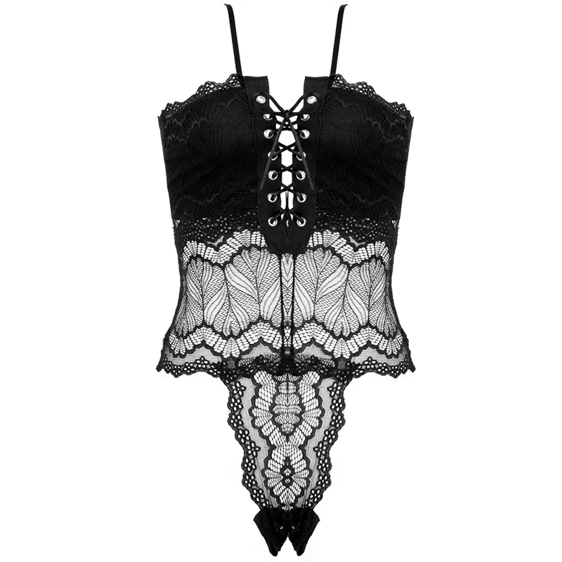 Женское Кружевное боди Sanderala тонкое прозрачное на бретельках с открытой спиной и