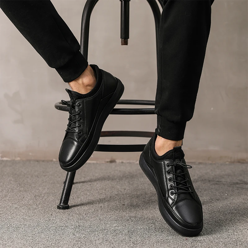 Misalwa Genuine Leather High Quality Men Shoes Casual Daily Trendy Sneakers Mens Black Comfortable Footwear Spring / Winter 2021 |