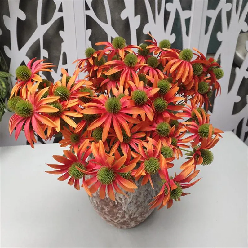 Искусственные короткие стебли эхинацеи 7 шт. (4 головки/штука) имитация длины 23 62