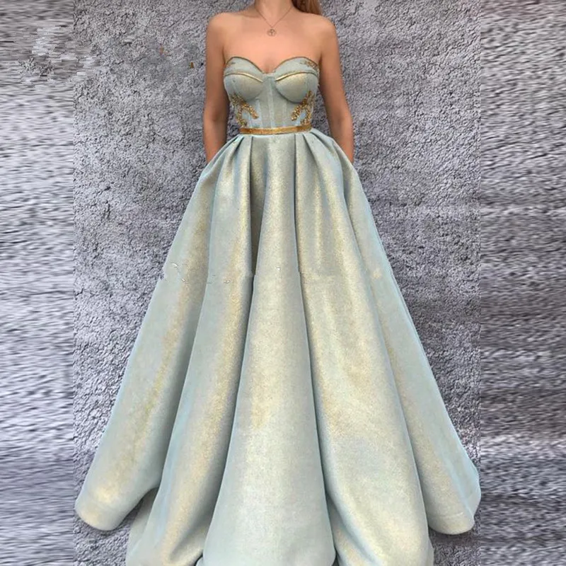

Elegant Muslim Evening Dresses Ball Gown Sweetheart Appliques Lace Dubai Saudi Arabic Long Evening Gown