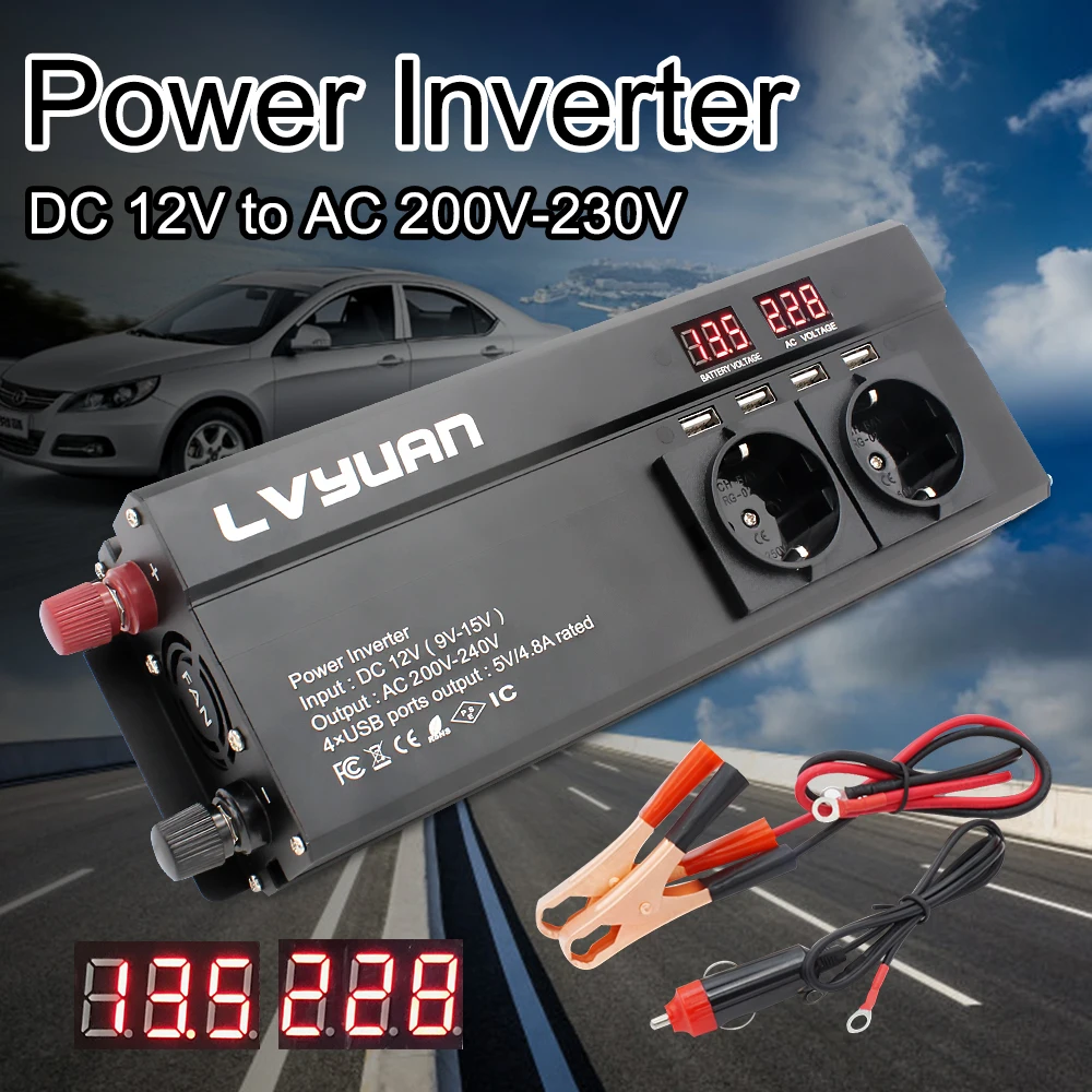 $53.99 Inversor 12 v 220 v 6000W Power Inverter EU Plug 3AC Outlets 4 USB Outing Car Inverter Converter Inversor Solar Auto Accessories