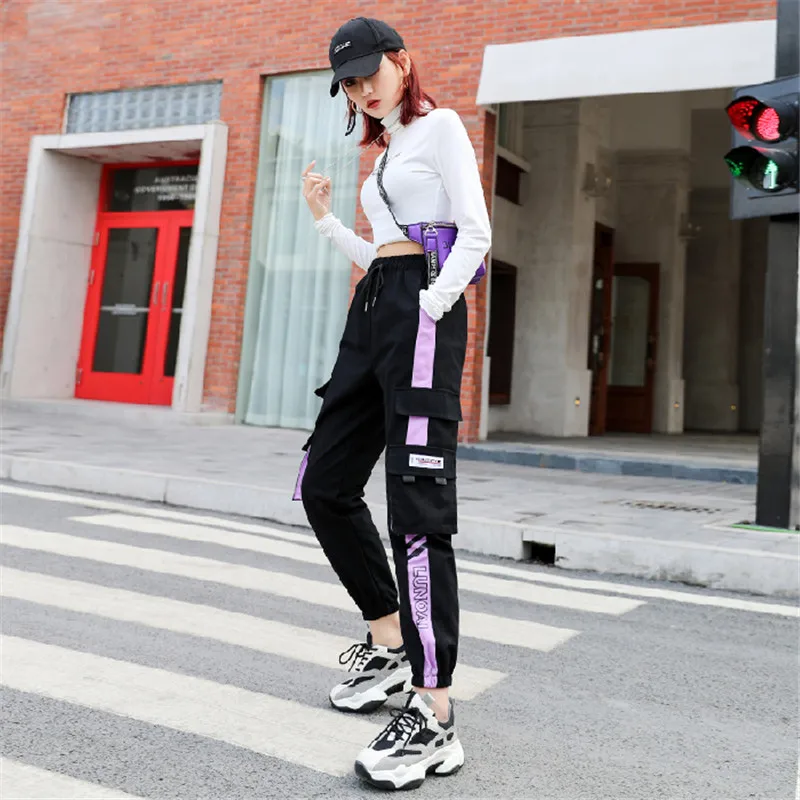 NEW 2020 HOT Women'Pants High Waist pants Big Pockets Cargo Baggy Tactical Trouser Loose Streetwear hip hop joggers | Женская одежда