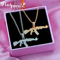 flatfoosie fashion ak 47 pistol pendant necklaces for women men 2020 gun rhinestone long chain necklace punk hip hop jewelry