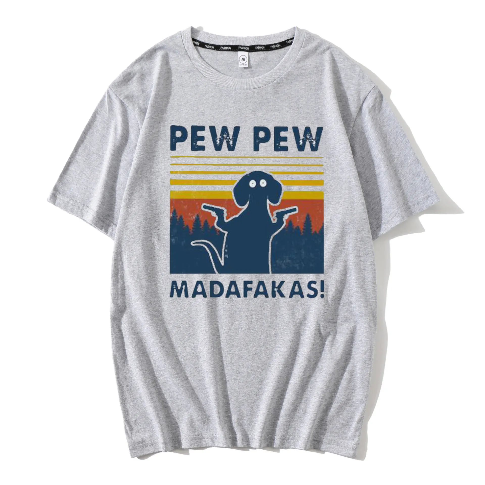 

Funny Pew Pew Madafakas T-Shirt Humor Cat Digital Print Great Design Vintage 100% Cotton Summer Soft T Shirt