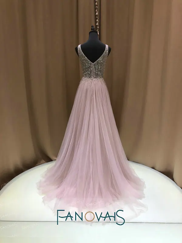 Роскошные розовые вечерние платья 2019 Выпускные Длинные с разрезом Vestido de Fiesta Longo