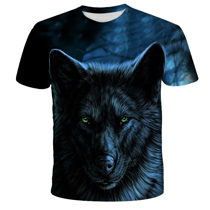 

Boys And Girls Cool Wolf Print Short-Sleeved T-shirt Fashion O-Neck Shirt Casual Streetwear Summer 2021