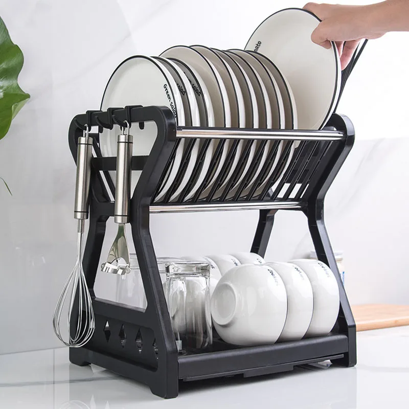 Household Dish Drying Rack Kitchen Supplies Dish Storage Drain Rack Multifunctional Double-Layer Dish Filter Rack Kichen Items