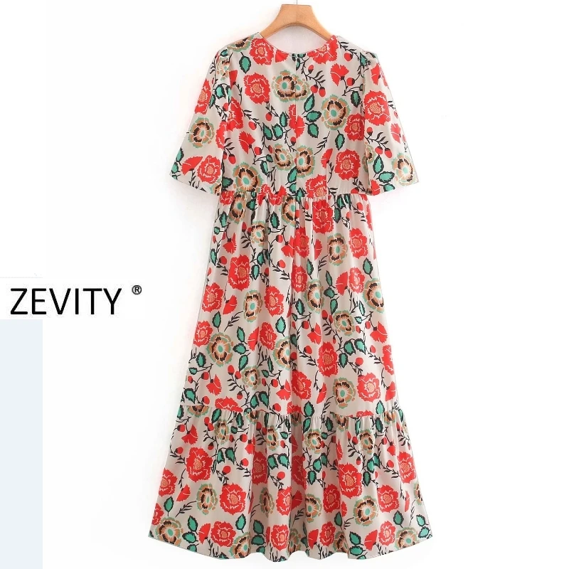 Zevity для женщин в винтажном стиле с цветочным принтом плиссированное платье