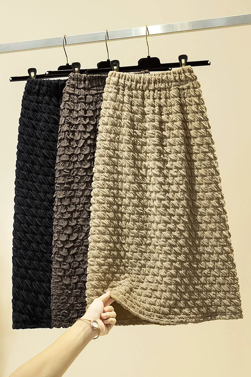 

Knitted Khaki Skirt Female Autumn And Winter New Fashion Trendy Package Mid-Length High Waist Slim Jupe Lady Casual Saias Y859