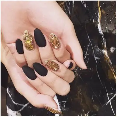 style7 Блестящие накладные ногти с клеем, Короткие Черные накладные ногти, золотые блестки, накладные ногти, искусственные ногти, накладные ногти - Цвет: style7