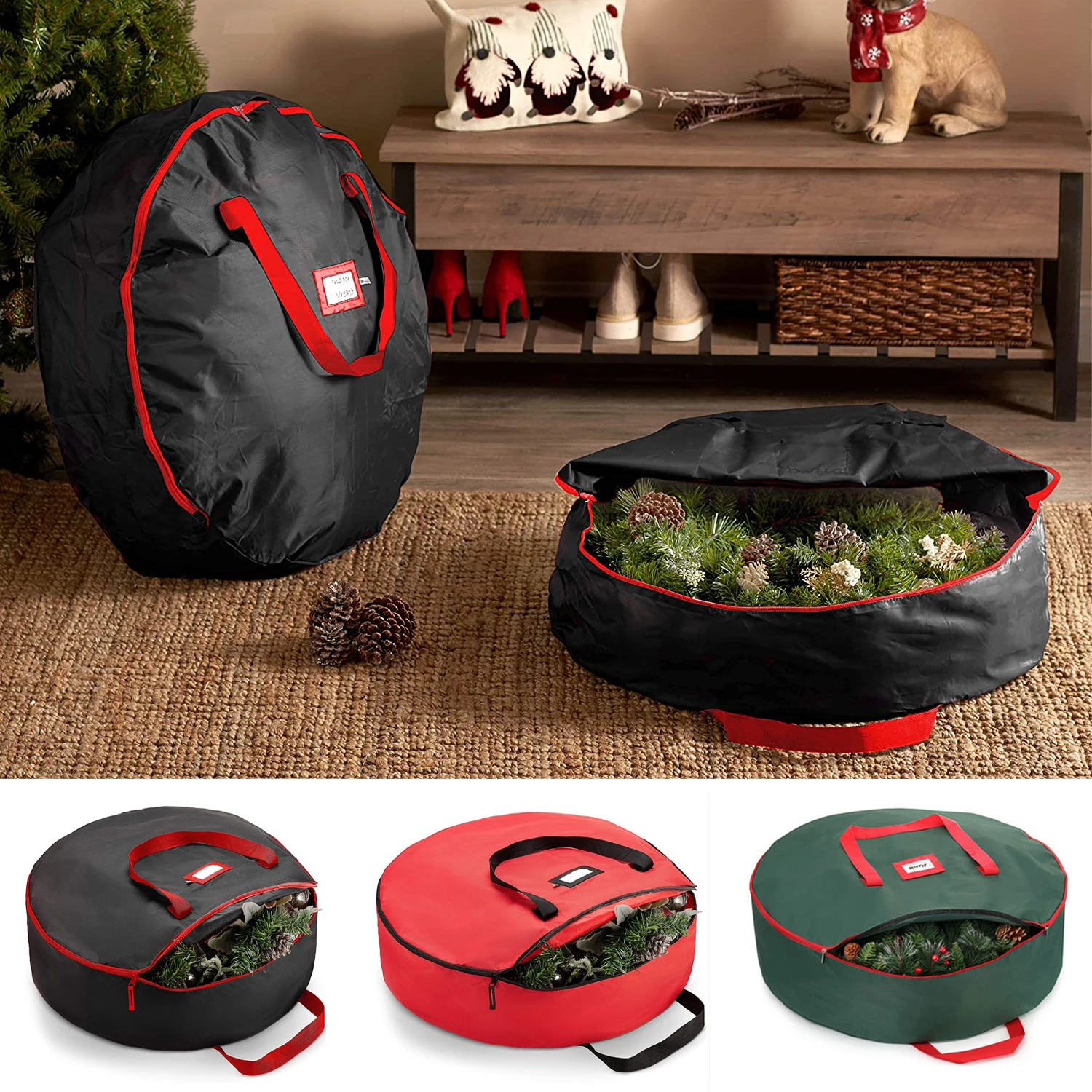 

600D Oxford Cloth Christmas Wreath Storage Bag 60/75cm Xmas Wreaths Large Storage Bag Durable Holiday Wreaths Garland Storage