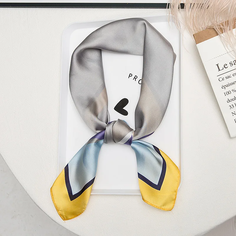 

2021 Square Silk Scarf Hair Wraps Women Neck Scarves Foulard Shawls Headband Floral Print Hand Kerchief Small Bandana