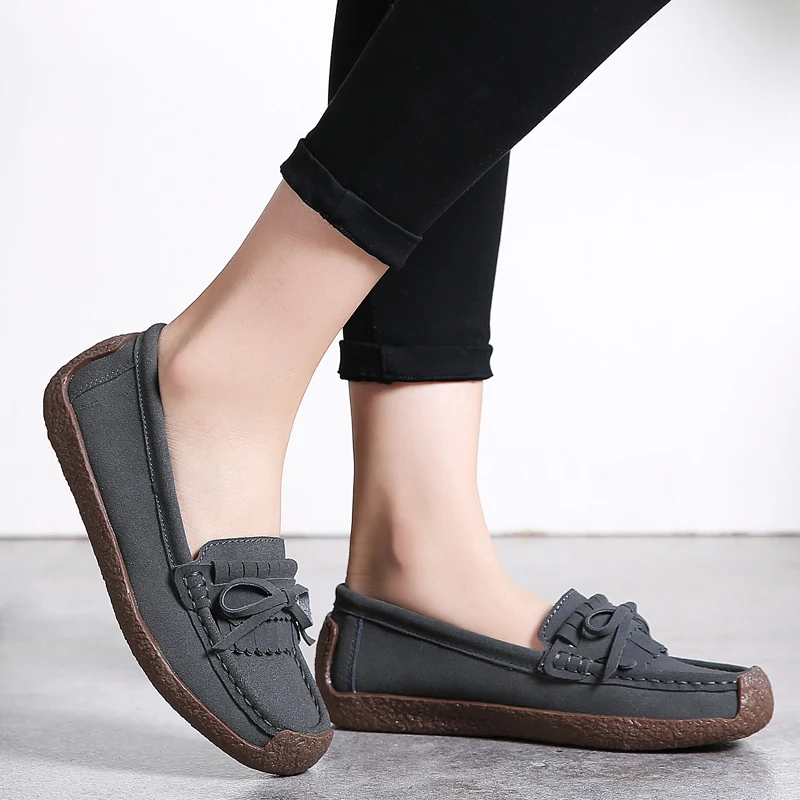O16U Autumn Women Moccasins Women's Flats Ballet Genuine leather Shoes Woman Lady Loafers Slip On suede mocasines mujer | Обувь