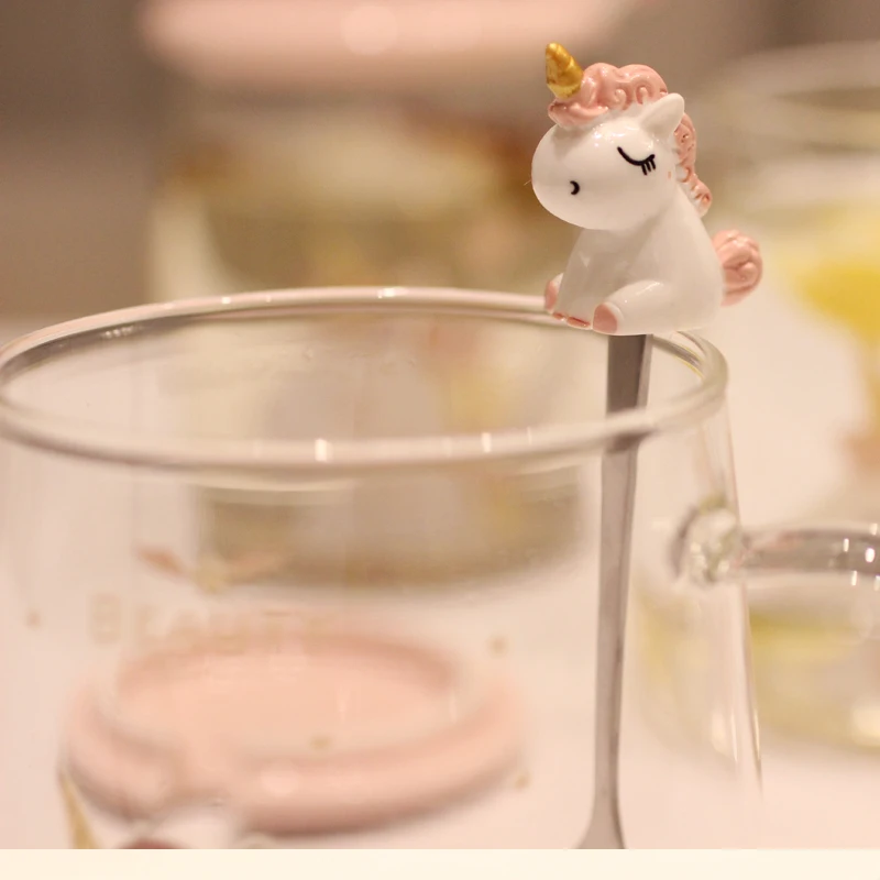 Креативная Милая стеклянная Прозрачная крышка в виде единорога ложка кружка