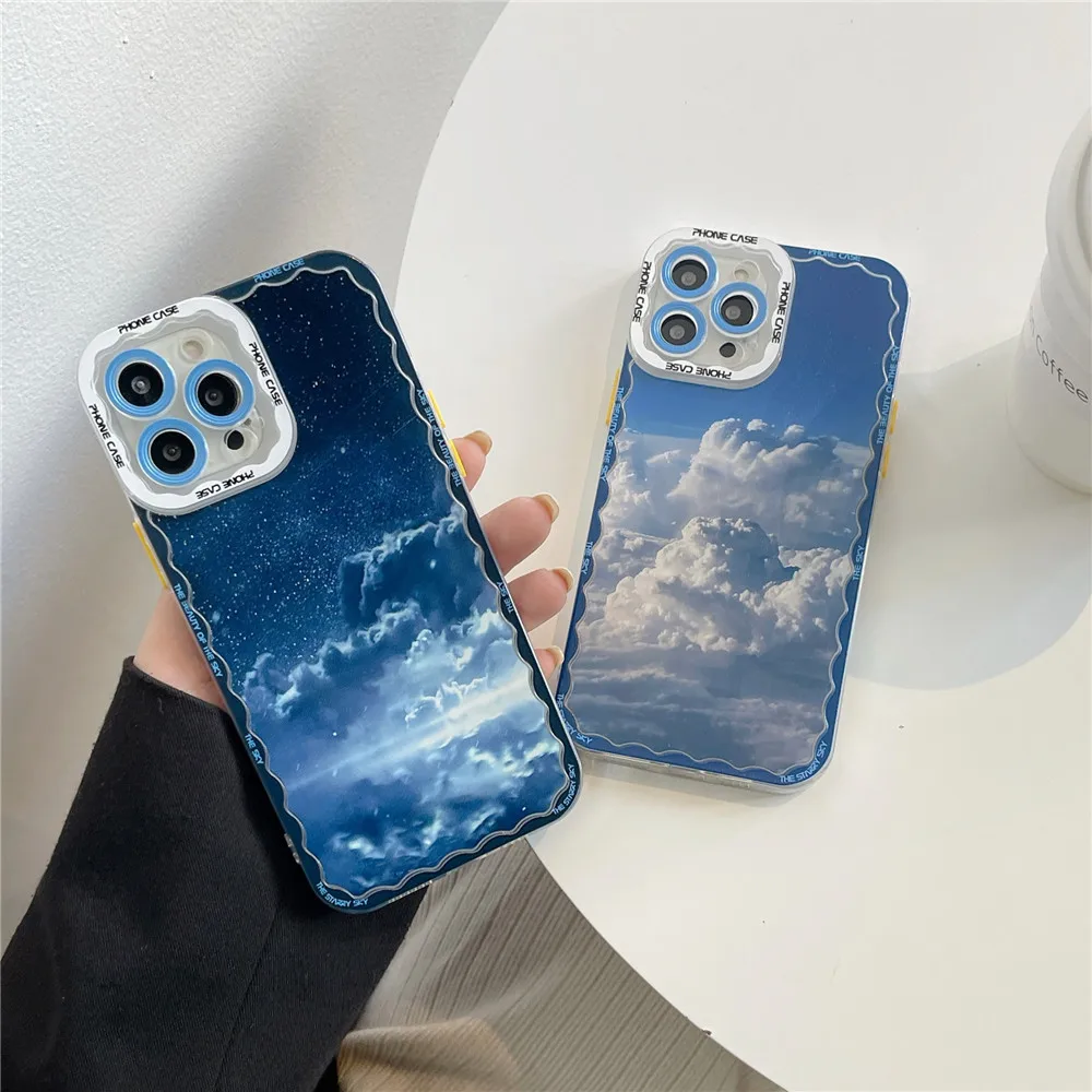 

moskado TPU Wave Pattern Sky Clouds Phone Case for iPhone 11 12 13 Pro Max X XS Max XR 7 8 Plus Mobile Phone Protective Cover