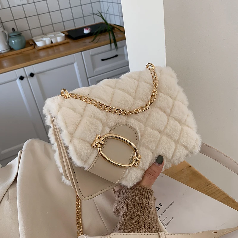 

Tamara 2021 Soft Plush Ladies Square Messenger Bag Winter Female Bag High Quality Lady Designer Handbag Chain Shoulder Bag