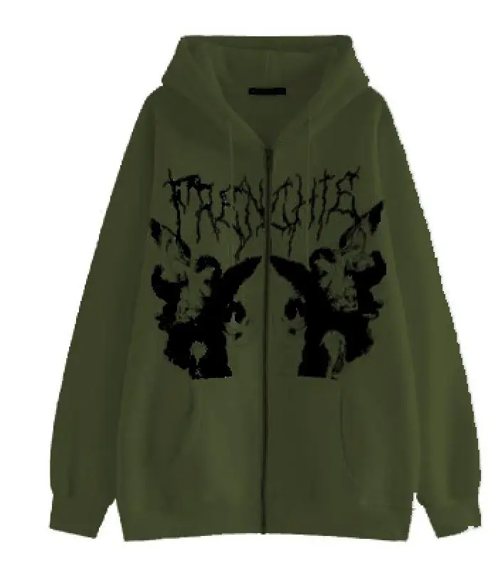 Women Hip Hop Streetwear Hoodies Jacket Angel Dark Print Coat Goth Harajuku Y2k Clothes Punk Outwear Zipp |