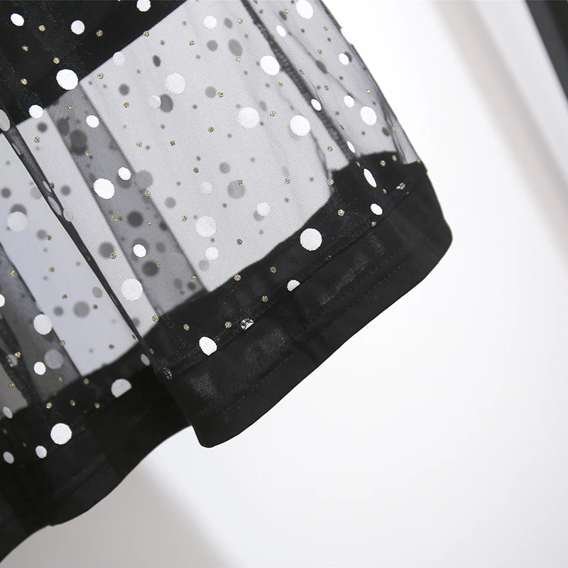 Женское элегантное корейское платье размера плюс летнее Сетчатое в горошек с