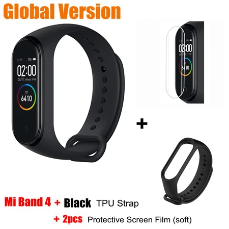 global add black tpu Xiaomi mi Band 4 глобальная Версия смарт-Браслет фитнес-трекер mi Band 4 браслет 5ATM водонепроницаемый 0,9" OLED экран пульсометр - Цвет: global add black tpu