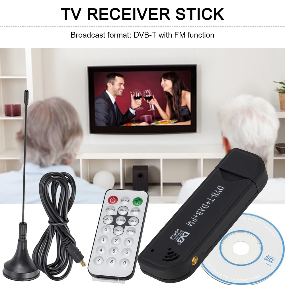 USB 2.0 Digital TV Stick DVB-T DAB FM Antenna Receiver Mini SDR Video Dongle for Household Television Playing Decoration
