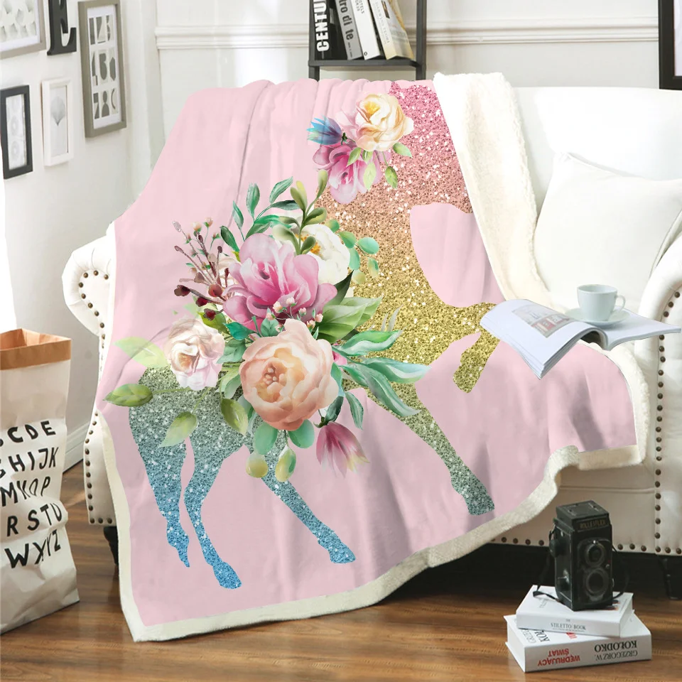 Одеяло из шерпы с 3D принтом единорога лошади покрывало на диван постельное белье