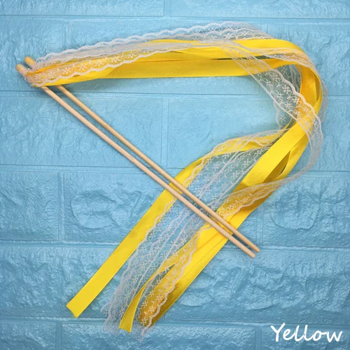 Yellow and Lace 50 шт. свадебные ленты палочки скручивающаяся лента для танцев реквизит лента на палочке с кружевом DIY Свадьба День Рождения Вечеринка подарки - Цвет: Yellow and Lace