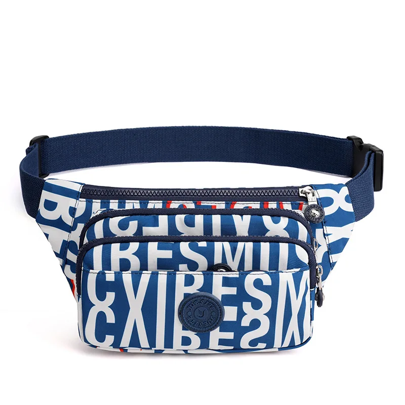 

8 Pattern Blue Letter Women's belt bag Multi Zipper Casual chest bag Korean Fashion nylon Waist bag High quality 2021 sac femme