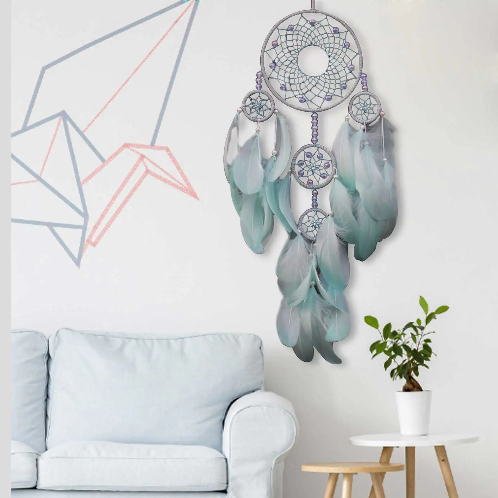 В стиле ретро украшенные перьями Круговой пером настенный Винтаж Dreamcatchers