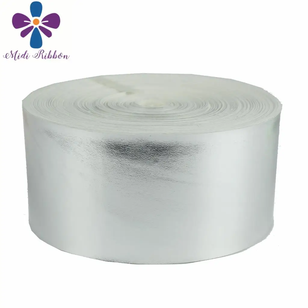 

3"75mm Solid Mirror Leather Fabric Ribbon Rose Pink Green Silver DIY Wedding Party Gift Bowknots in Stock 50yards/roll