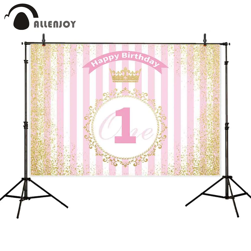 Allenjoy Золотой мерцающие блестки тканевой фон в розовую полоску Днем Рождения фото