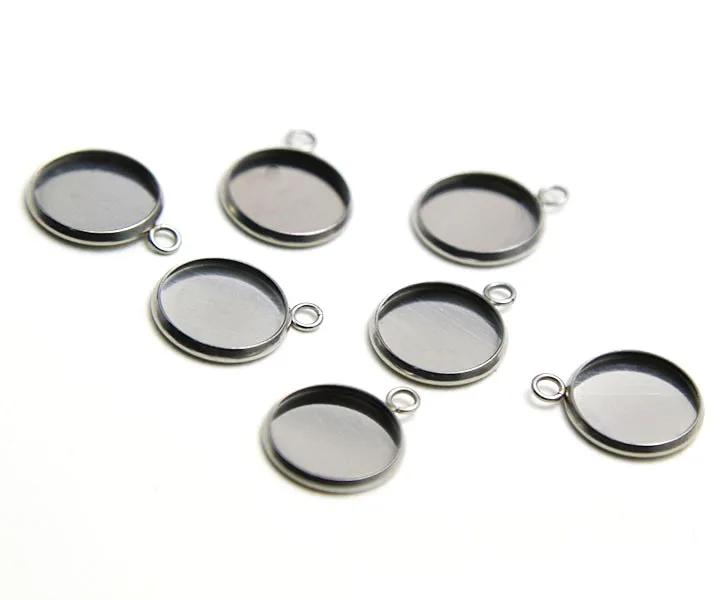 50pcs Stainless Steel Blank Bezel tray Settings 316L Cabochon base with Loop Pendant Earrings Findings DIY Jewelry Accessories | Украшения