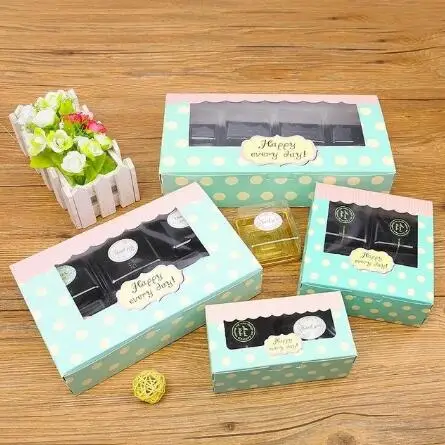 5 шт. коробка для торта из крафт-бумаги с прозрачным окошком ПВХ синяя печенья и