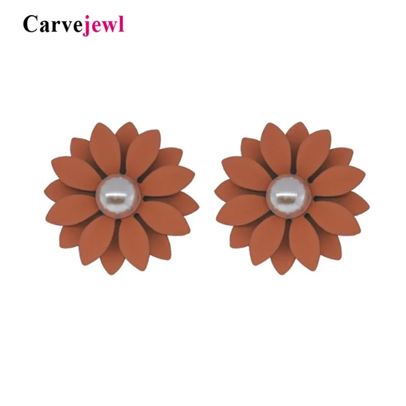 Женские серьги гвоздики с цветком Carvejewl ромашки резиновым покрытием ювелирные