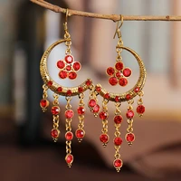 ethnic womens red flower bohemian earrings vintgae moon alloy beaded gypsy jhumka earrings oorbellen hangers
