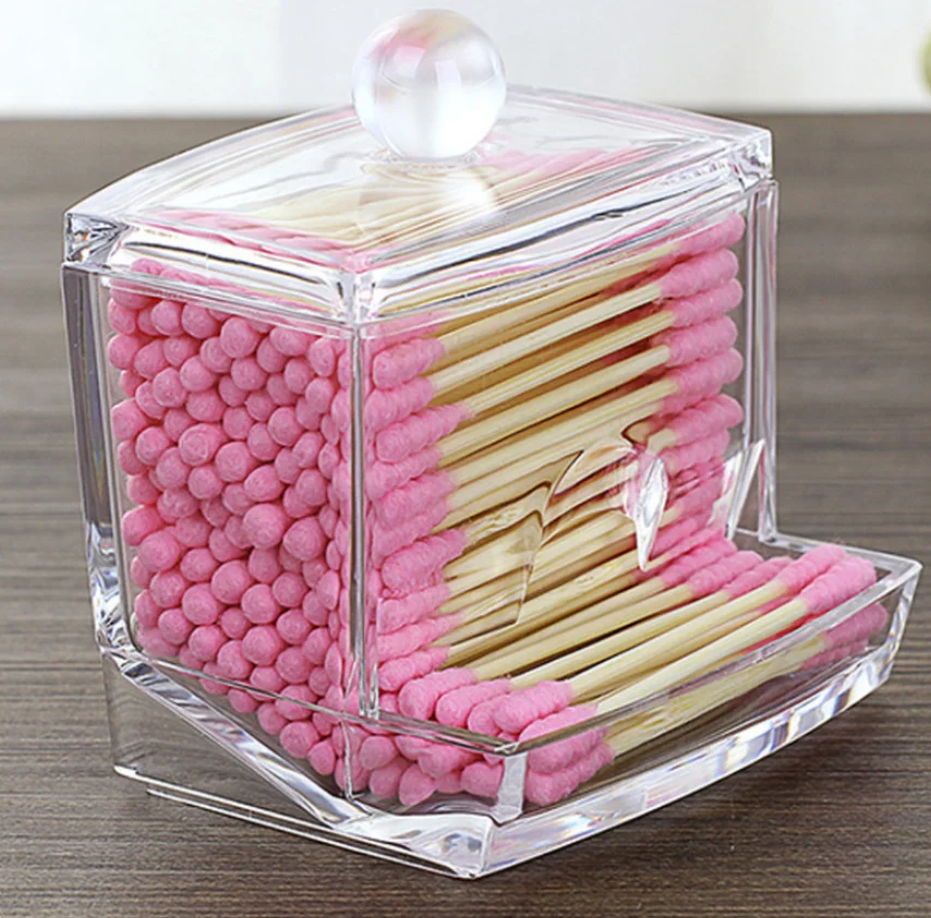 Acrylic Cotton Swabs Storage Holder Box Portable Transparent Makeup Cotton Pad Cosmetic Container Jewelry Organizer Case