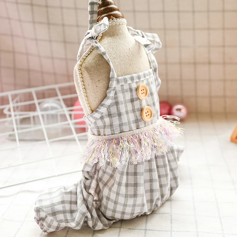 Комбинезон Одежда для собак из хлопка на весну и лето в клетку с ремешками